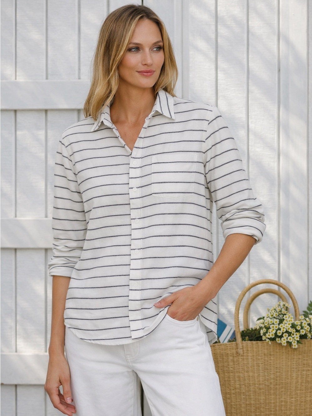 Frank & Eileen Lab Tee Button-Down Shirt Striped White Large Coastal